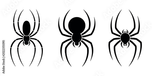 Bild auf Leinwand Three black spider silhouettes on a white background arachnid