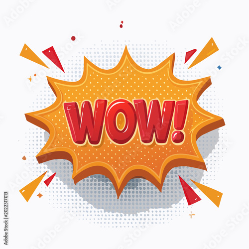 WOW Speech Bubble: An eye-catching WOW! speech bubble, designed in the dynamic style of vintage comic books, conveying surprise and excitement.