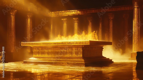 The golden altar, also known as the altar of incense, was an important part of the sanctuary in the Old Testament temple, made of pure gold.