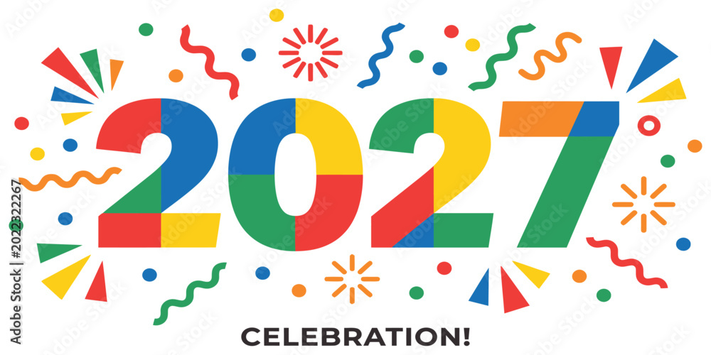 Fototapeta premium 2027 New Year Celebration Banner with Colorful Confetti Vector