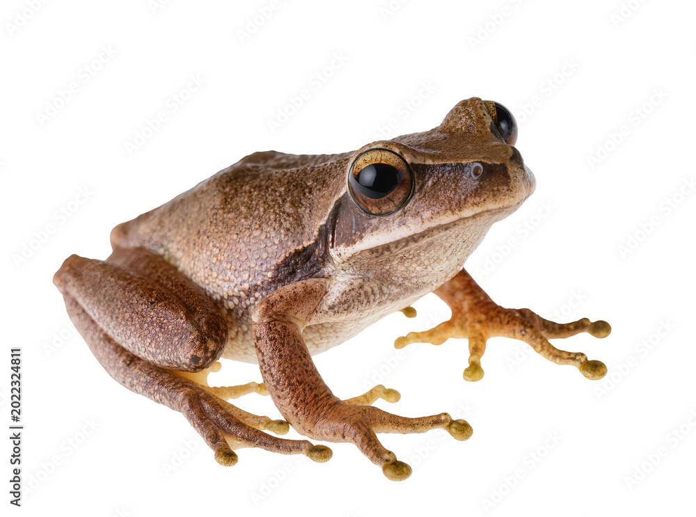 Obraz premium Isolated detailed portrait of a small brown frog or toad with textured skin and big eyes.