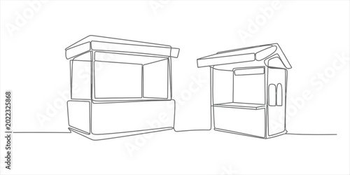 Fotografía Two market stalls drawn with a single continuous line style showing small retail