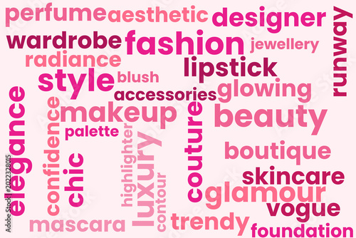 Fashion beauty words collage, vibrant colors, stylish concept, copy space
