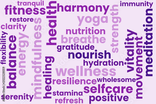 Wellness concept with inspirational words on a tranquil purple background
