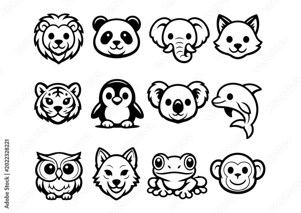 Fototapeta premium Set of twelve animal line icons