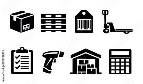 Bild auf Leinwand Logistics and warehouse icons for shipping, inventory, and delivery services