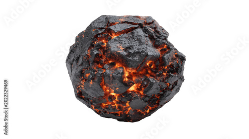 Glowing Molten Lava Rock with Cracked Volcanic Surface Isolated on Transparent Background for Gaming and Fantasy Concept Art
