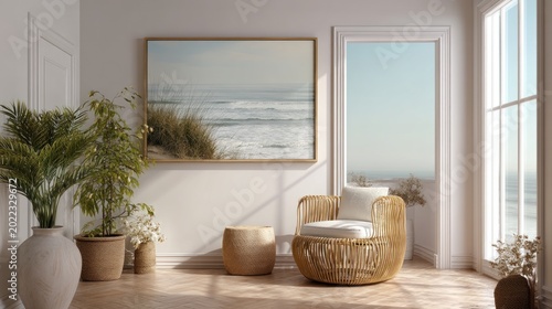 Coastal room interior with transparent background