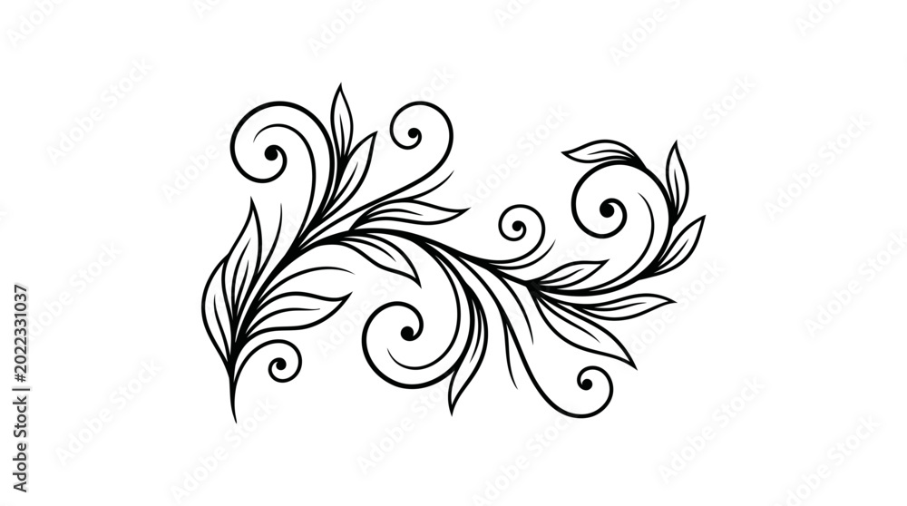 Fototapeta premium Ornate leafy branch with swirling tendrils.