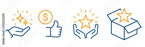 special offer, surprise box, benefit, outline icon set, bonus icons on white