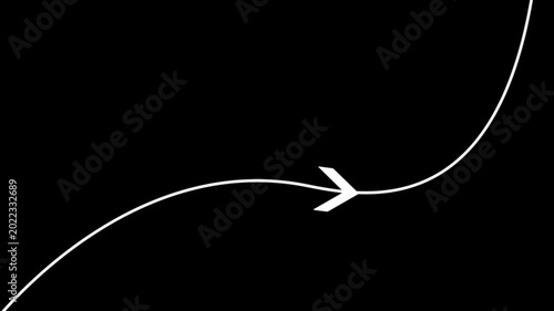 Long one line arrow icon. Curve horizontal dot direction.Arrow animation, arrows running from left to right.
