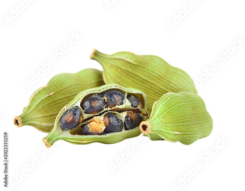 Fresh Green Cardamom Pods with Seeds Isolated on Transparent Background PNG	