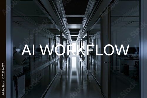 Futuristic office hallway showcasing illuminated AI Workflow in a minimal design setting