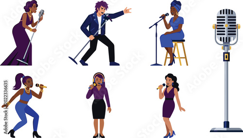 Canvas Print Diverse Singers and Vocal Performers Set with Male and Female Characters Perform
