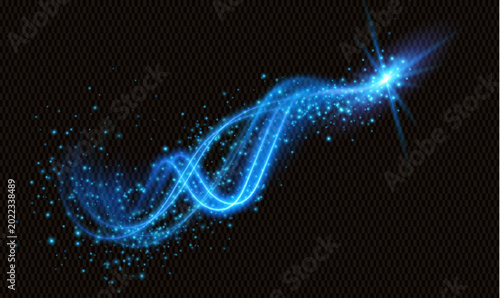 Foto Abstract blue light trail with sparkling particles and glowing effects suitable