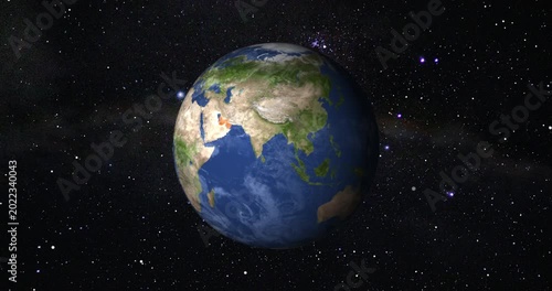 Zoom in to Strait of Hormuz from Earth. Satellite view of the Middle East. The concept of highlight the country, globe, tourism, travel, journey, aerial view of countries.