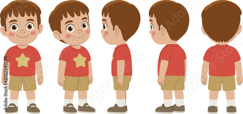 Bild auf Leinwand Cute little boy character turnaround vector set, cartoon kid front side and back