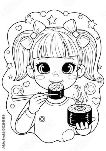 A girl treats you to a roll coloring page