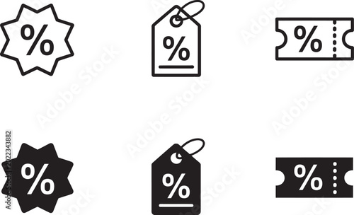 Obraz na płótnie Discount, percentage tag icon collection representing special offers, markdowns, and promotional pricing suitable for online stores, marketing graphics, and commercial branding