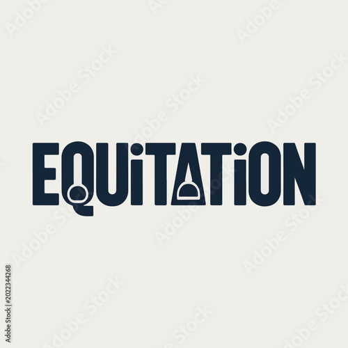 Foto Dark blue equitation text with integrated horse riding stirrup and horseshoe equ