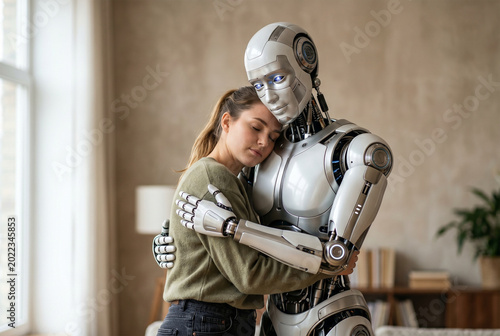 Human Connection: Emotional Embrace Between Humanoid Robot and Woman