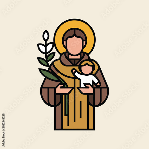 Fotografie Saint Anthony of Padua holding the infant Jesus and a white lily, flat baby