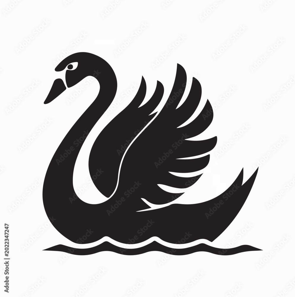 Fototapeta premium Graceful Swan Floating on Water Vector Logo Design On White Background
