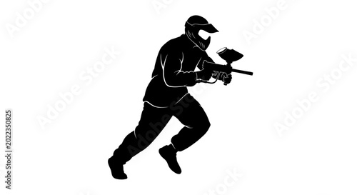 Schilderij op canvas Paintball Player Silhouette Running with Gun