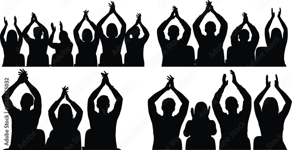 Fototapeta premium Audience Applause Silhouette Collection Featuring Cheering Crowd and Clapping People Vector Illustrations for Entertainment and Event Design Projects