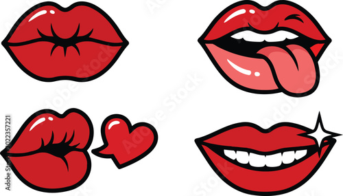 Bild auf Leinwand Four red lips in pop art style on transparent background