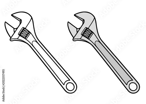Canvastavla Adjustable wrench illustration, in line art and colored design, for coloring pag