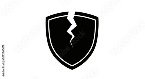 Black and white icon of a broken shield symbol.