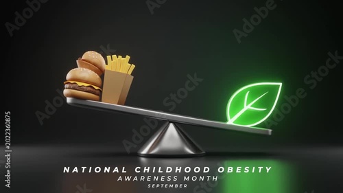 National Childhood Obesity Awareness Month Healthy Diet and Active Lifestyle for Children. Animation Video
