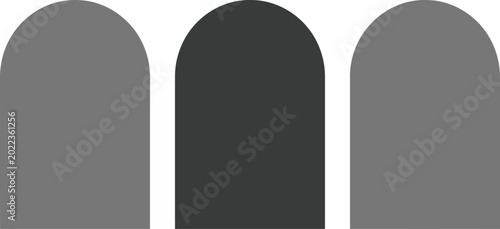 Three gray arches, one dark, on white background, shapes