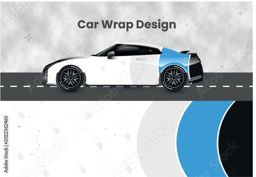 Minimalist car wrap with blue circular bands and capsule shape patterns vector
