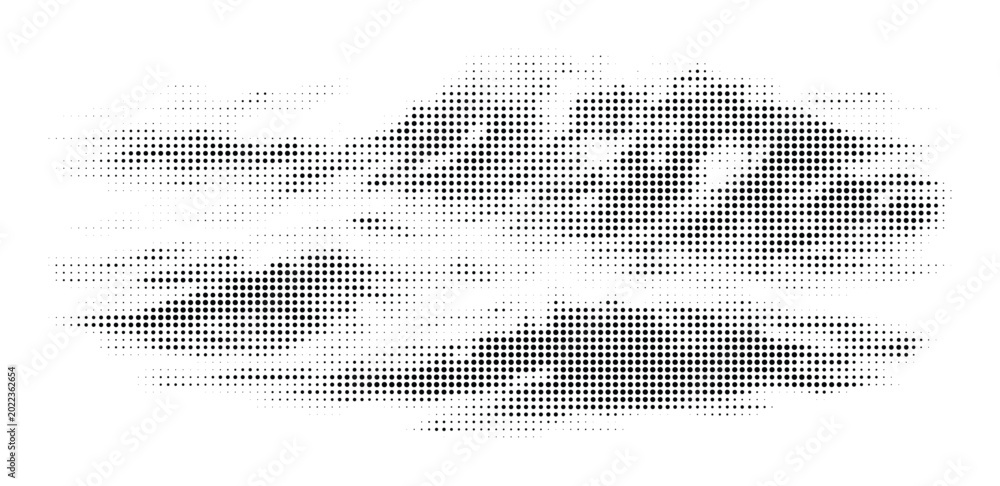 Fototapeta premium Distorted halftone cloud shapes on transparent background