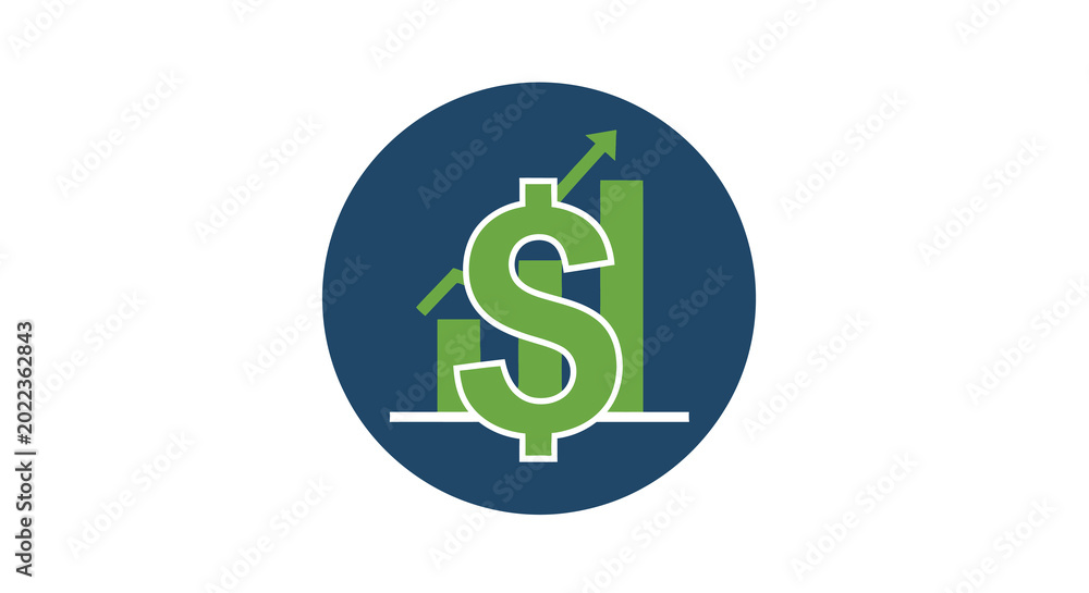 Fototapeta premium Dollar sign with upward arrow icon financial growth symbol