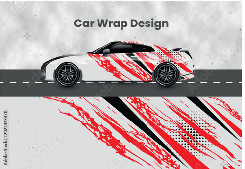Torn paper racing livery with red scratch marks and halftone dots vector
