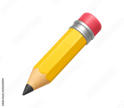Tablou pe pânză Minimalist 3D yellow pencil icon with pink eraser