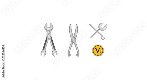 Photos Set of basic hand tools including wrench, pliers, and screwdriver for mechanical and repair work