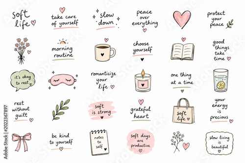 Konstfotografi Soft life handwritten element, quotes slow living, journal elements
