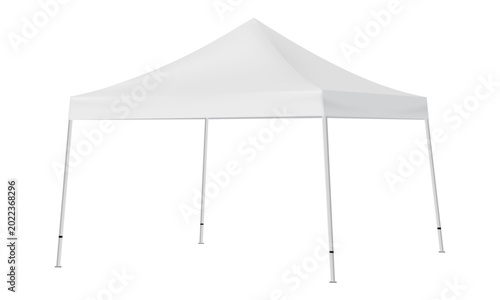 Canopy tent mockup isolated on white background, side view. Vector template for outdoor branding and event advertising presentation