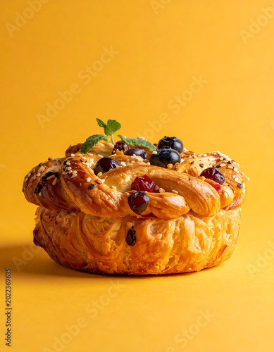 Golden Pastry with Berries and Nuts.