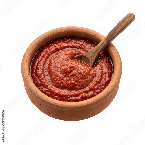 Thick red tomato paste for culinary use isolated on transparent background