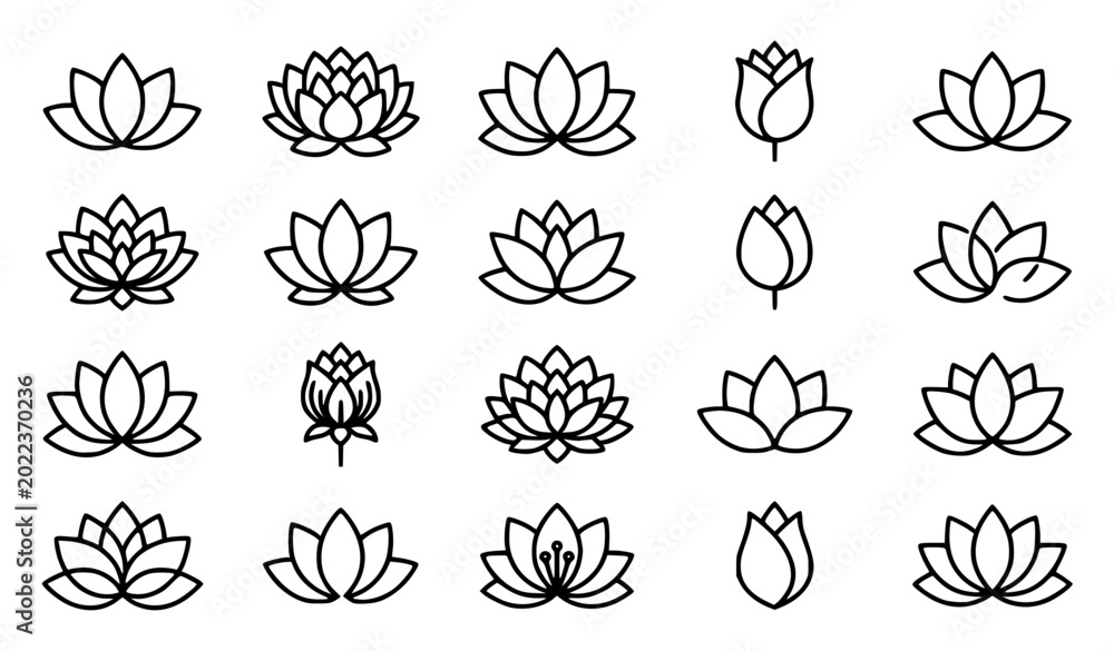 Fototapeta premium Lotus Flower Silhouette Set