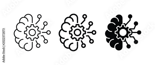 Tableau sur toile Artificial Intelligence Brain Icons, Cogwheel Technology Concepts, Neural Networ
