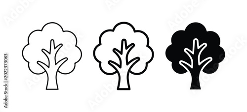 Foto Simple Tree Icons Set, Outline and Solid Fill Vector Graphics for Nature and Eco