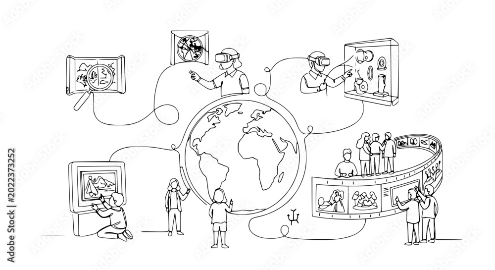 Obraz premium Global Digital Museum Experience: VR, Interactive Exhibits, and Art Galleries Connected