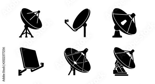 Foto Set of satellite dish icons for communication and broadcasting