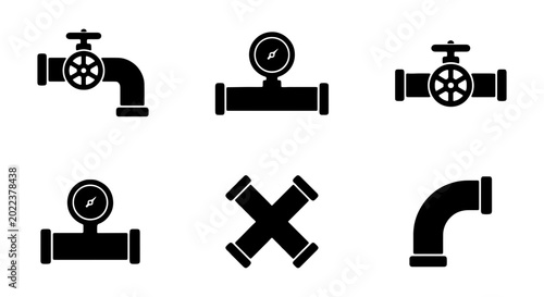 Set of plumbing and industrial pipe icons